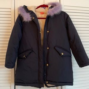 J.Crew Crewcuts Girls Fishtail Parka Jacket / Coat Navy Lavender Kids 10